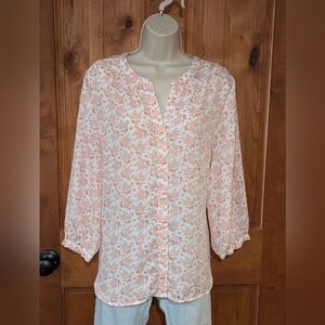 JACHS Girlfriend Floral Blouse‎ - White and Peach